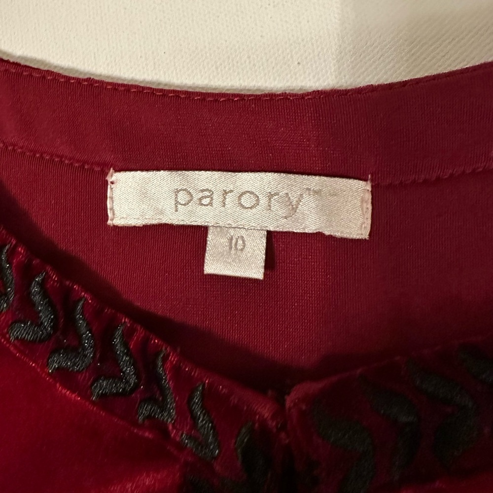 Parory Red Velvet Embroidered Open Front Cardigan Jacket Size 10 M Floral - Picture 9 of 13